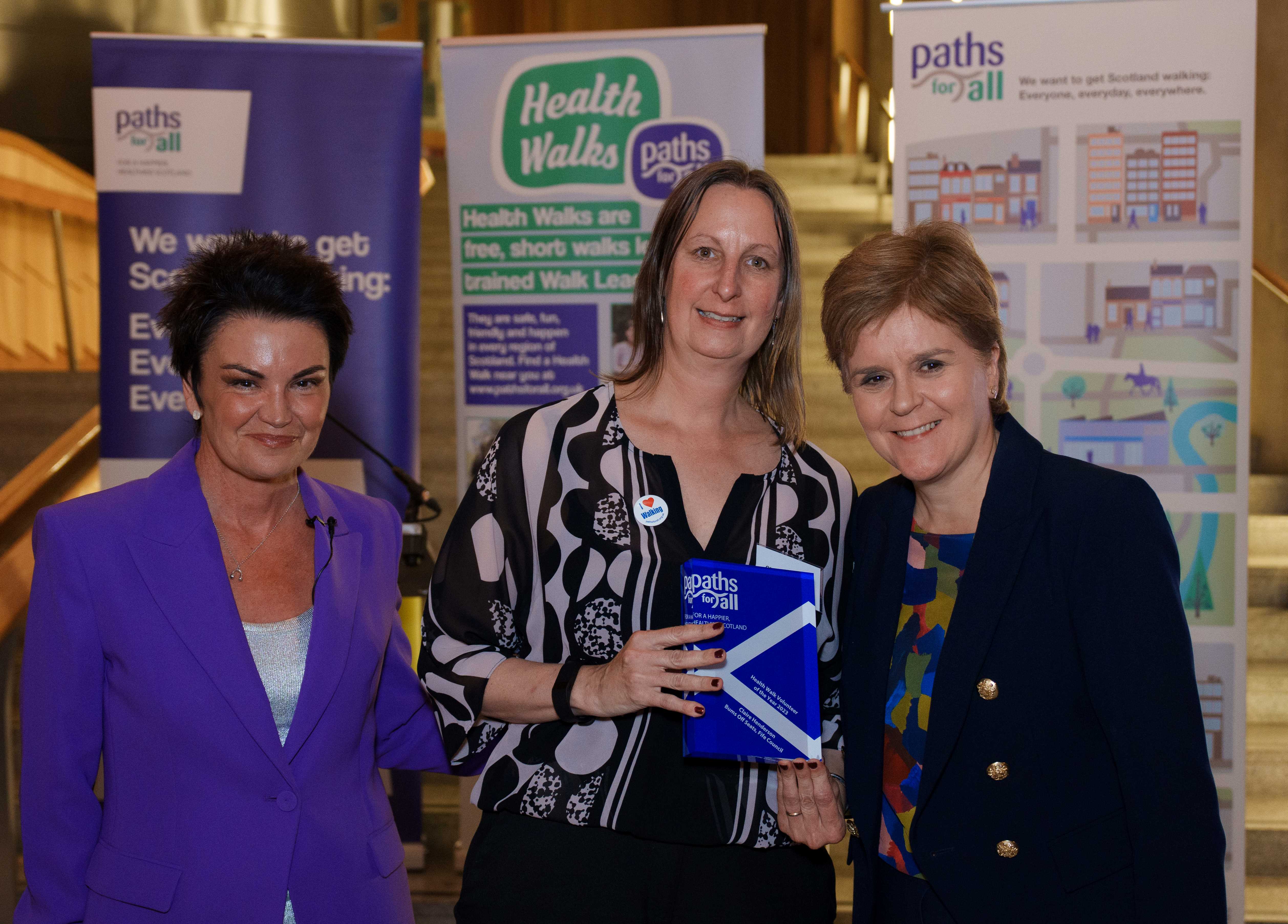 Fife local celebrated at national walking awards  A FIFE resident has been recognised for her role in doubling the size and frequency of the regions local evening walking groups.   Crowned by Scotland’s walking charity, Paths for All, Claire Henderson, Walk Leader of Bums Off Seats (The Right Step) project has been awarded Health Walk Volunteer of the year at the 2023 Volunteer Awards.   As a dedicated Walk Leader, Claire has been instrumental in leading Bums Off Seats Health Walks in the Fife area, forming an evening walking group in 2021.   In January 2023, Claire started a second evening walk with less than 10 attendees to offer the community a choice of days and areas and formed the ‘The Right Step’ community specifically for the evening Bums off Seats walking groups.  The evening group meets twice a week, with an average of 20 walkers attending each session. As well as regularly meeting for social outings, bringing together community members from all walks of life.   To Find out more about Claire and the amazing work she is doing please see below link.  Walk Leader, Claire, praised for getting community moving - Paths for All | Paths for All